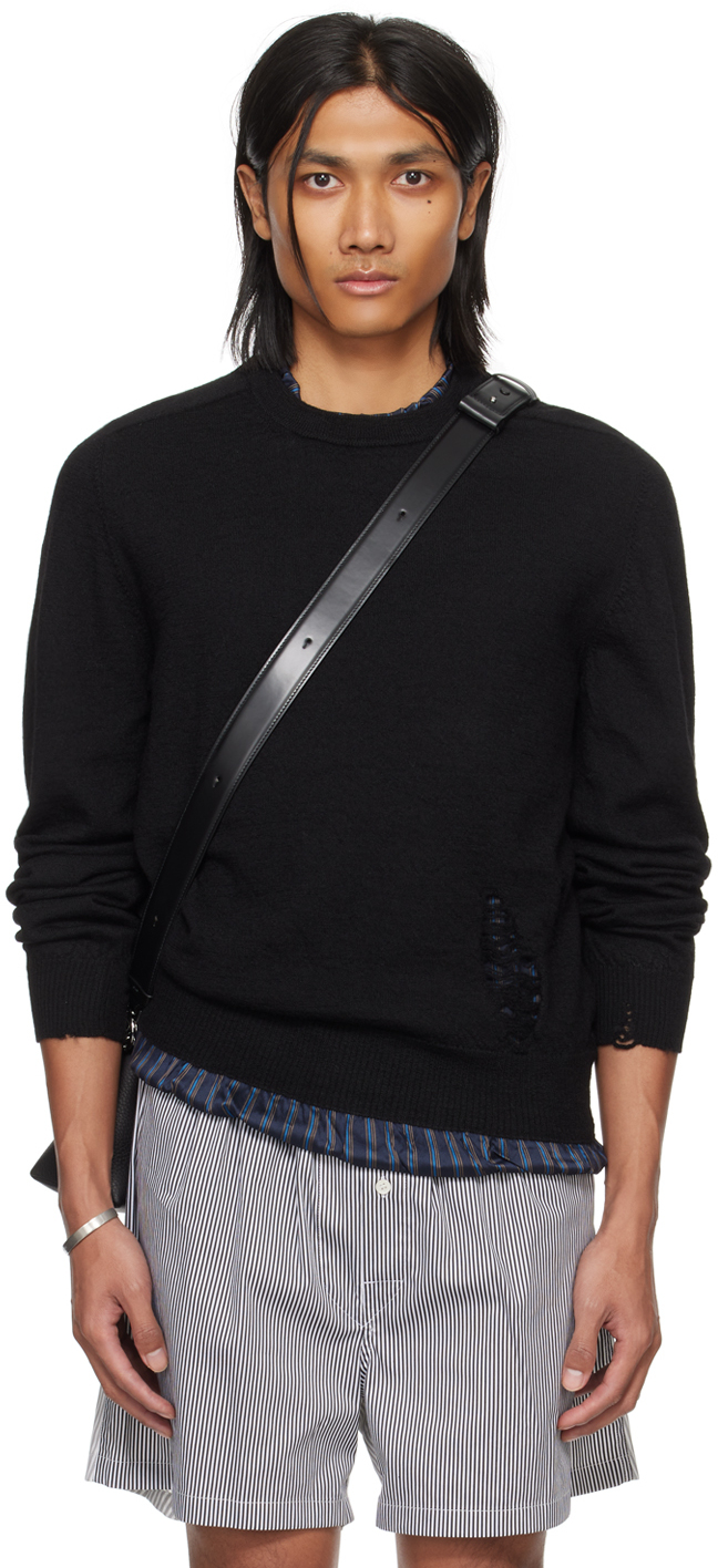 Maison Margiela Black Distressed Sweater In 855 Charcoal