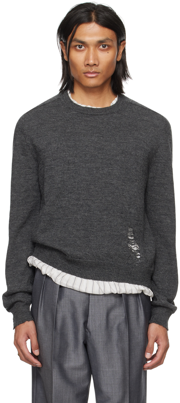 Shop Maison Margiela Gray Distressed Sweater In 860 Dark Grey