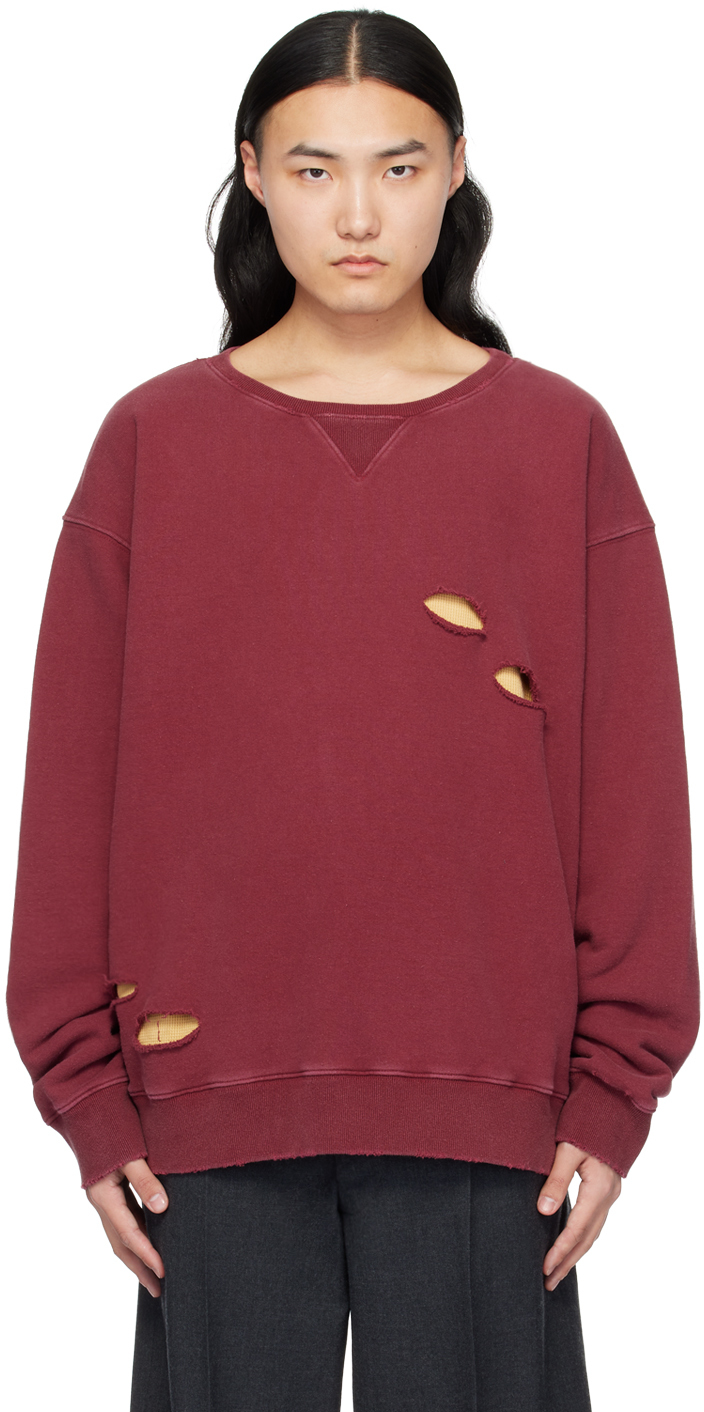 Burgundy Cutout Sweatshirt by Maison Margiela on Sale