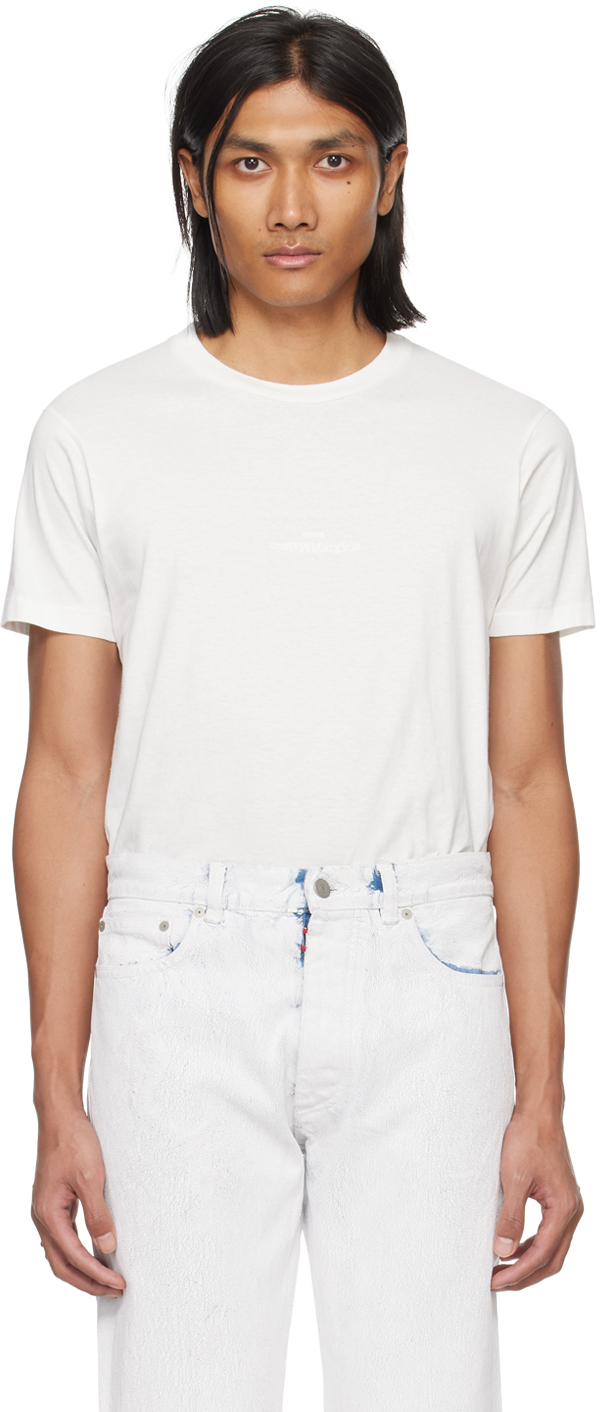 Shop Maison Margiela White Reverse T-shirt In 101 Off White