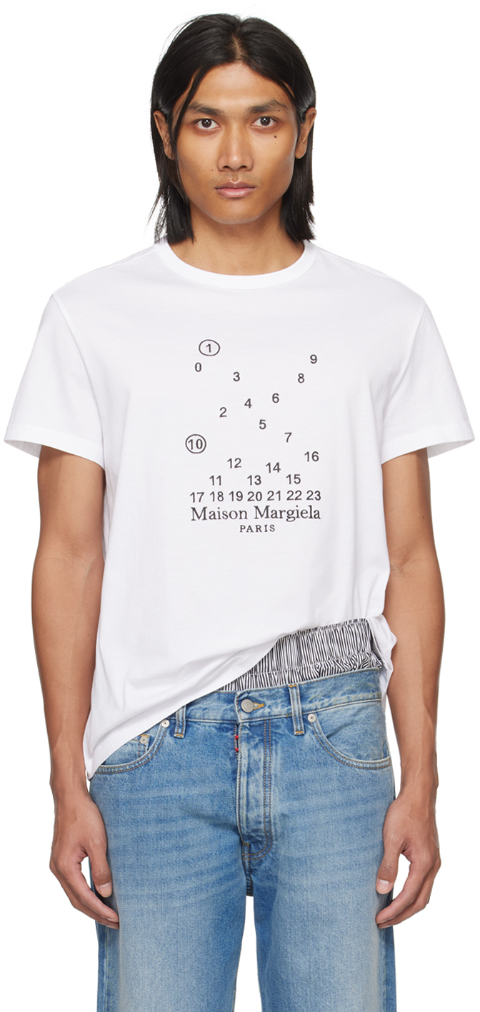 Shop Maison Margiela White Numeric T-shirt In 100 White
