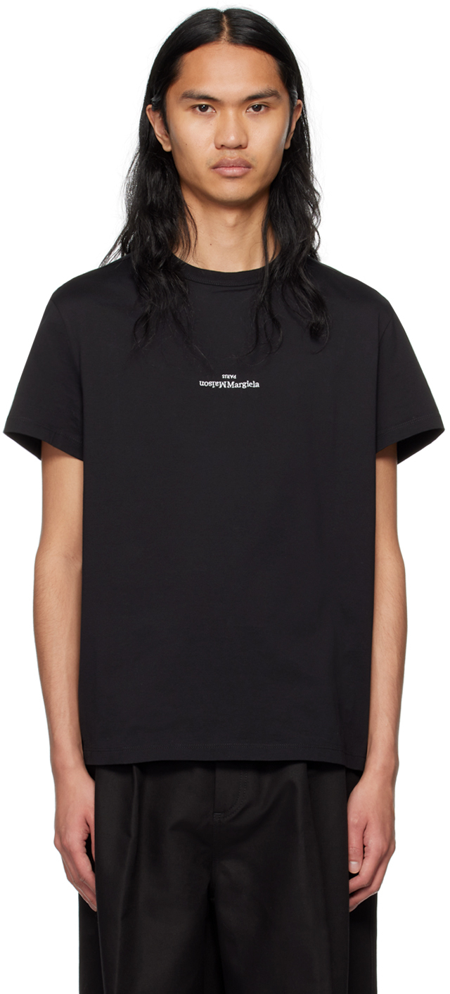 Shop Maison Margiela Black Distorted T-shirt In 900 Black /white Emb