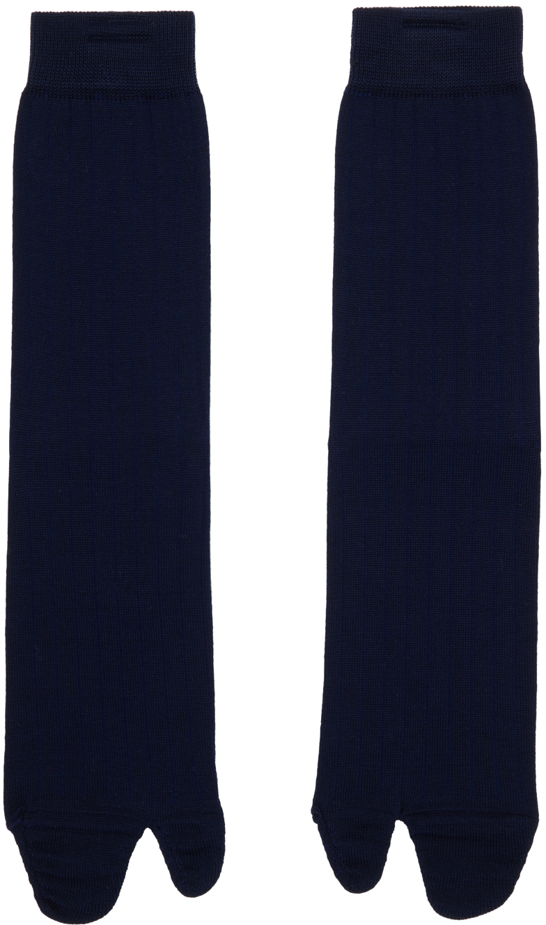 Maison Margiela Navy Bootleg Socks In 524 Navy Blue