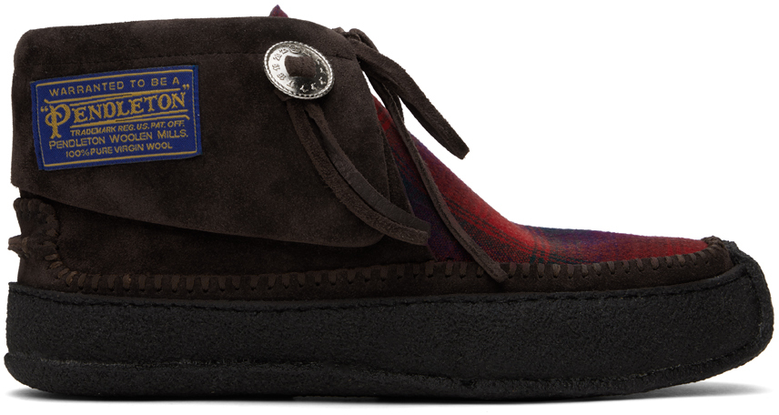 Maison Margiela Brown Check Desert Boots In H0a60 Black/red/navy