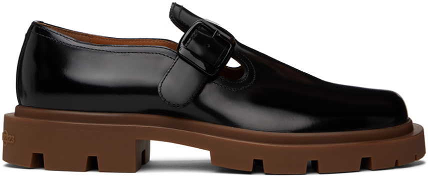 Shop Maison Margiela Black Pin-buckle Loafers In H1870 Black/honey