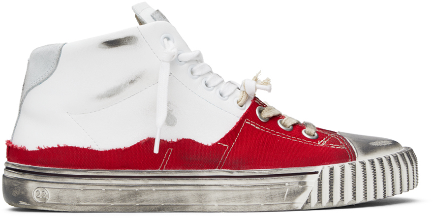 Maison Margiela Red & White New Evolution High-top Sneakers In H9384 Red/white