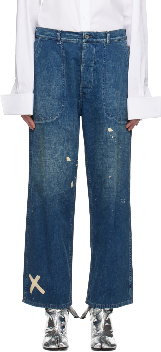 maison margiela blue paint splatter jeans