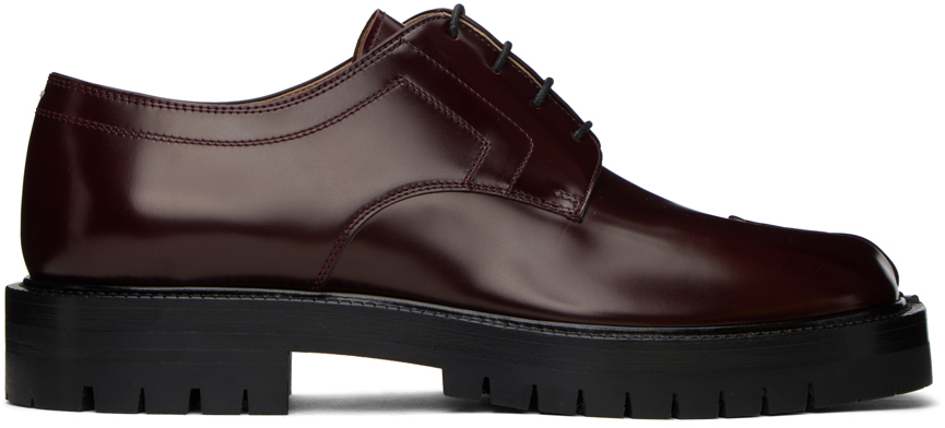 maison margiela burgundy tabi county lace-up oxfords