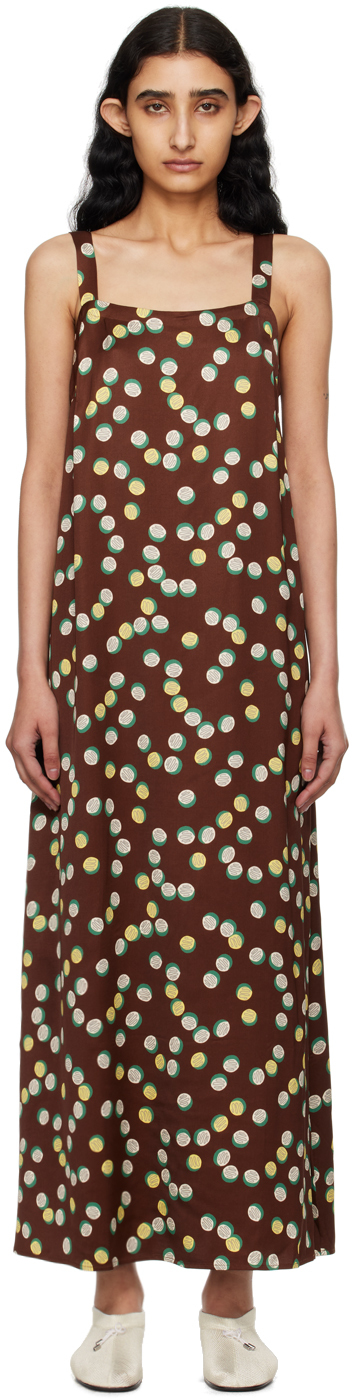 Brown Bubble Dot Maxi Dress