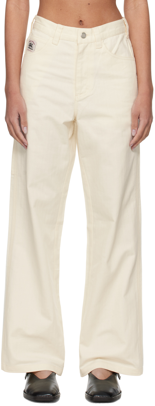 Shop Bode Off White Knolly Brook Trousers