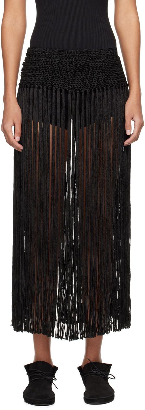 Black Fringe Midi Skirt