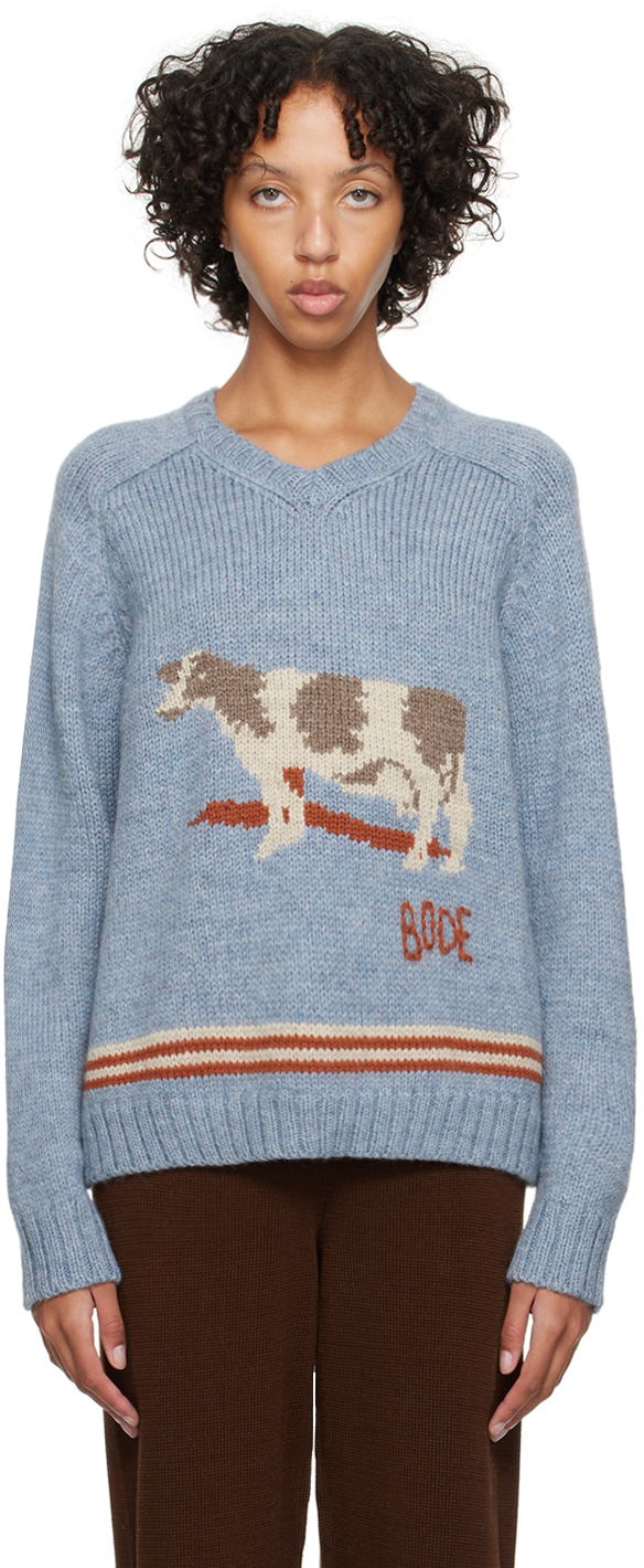 Shop Bode Blue Cattle Sweater