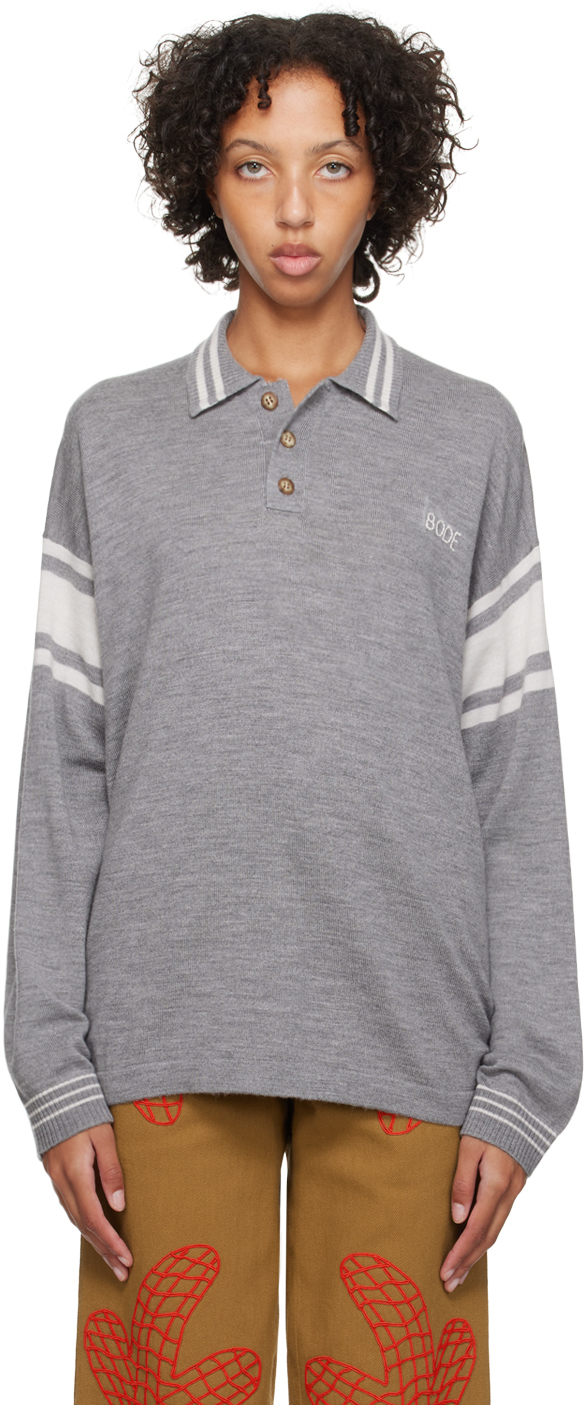 Marge Sherwood Striped Polo T-shirt in Gray
