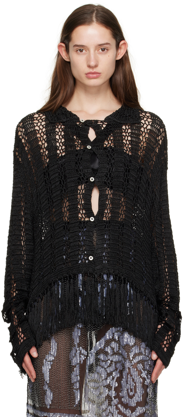 Black Crochet Fringe Shirt