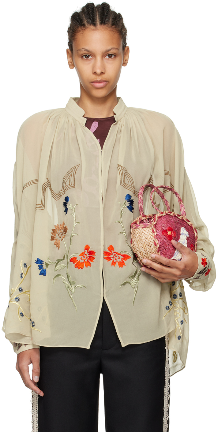 Taupe Flower Study Blouse