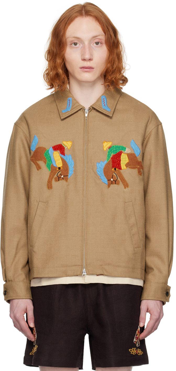 Shop Bode Taupe Rodeo Franck Jacket In Taupe Taupe