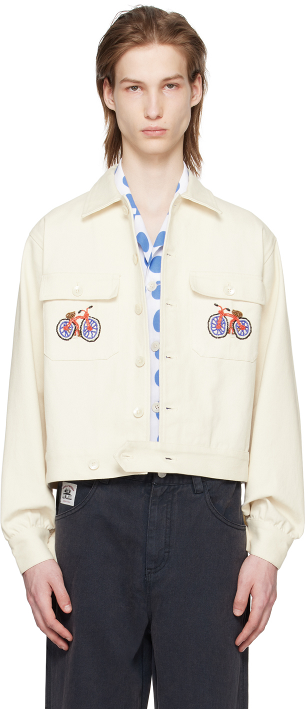 Shop Bode Off-white Beaded Bicycle Jacket In Ecmlt