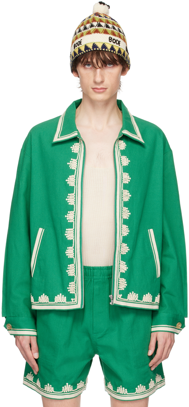 Shop Bode Green Ripple Appliqué Jacket In Ecgrn