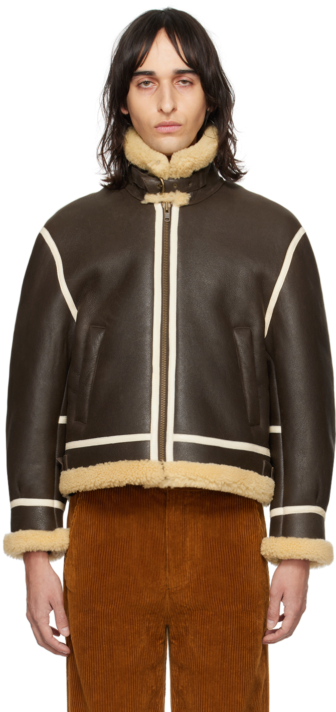 Shop Bode Brown Aviator Leather Jacket In Brown Brown