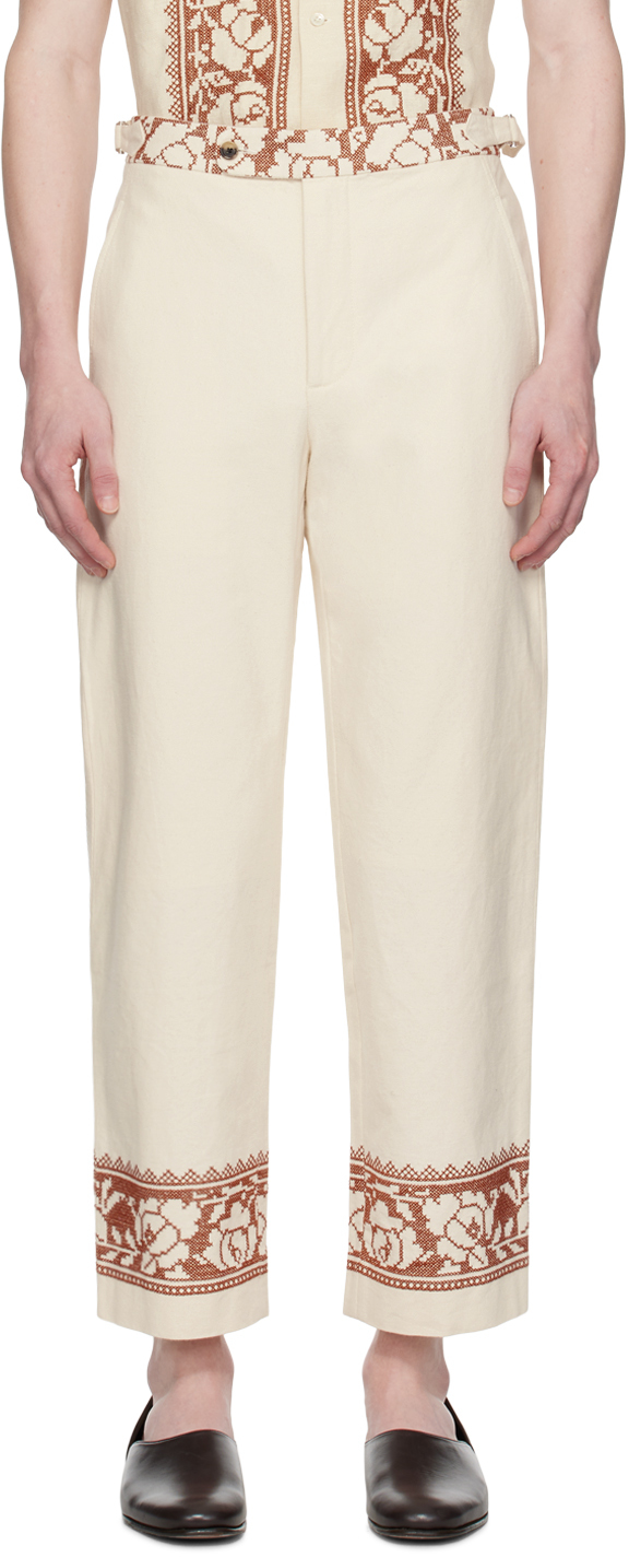 Bode Off-white Rose Garland Trousers In Brwht Brown White