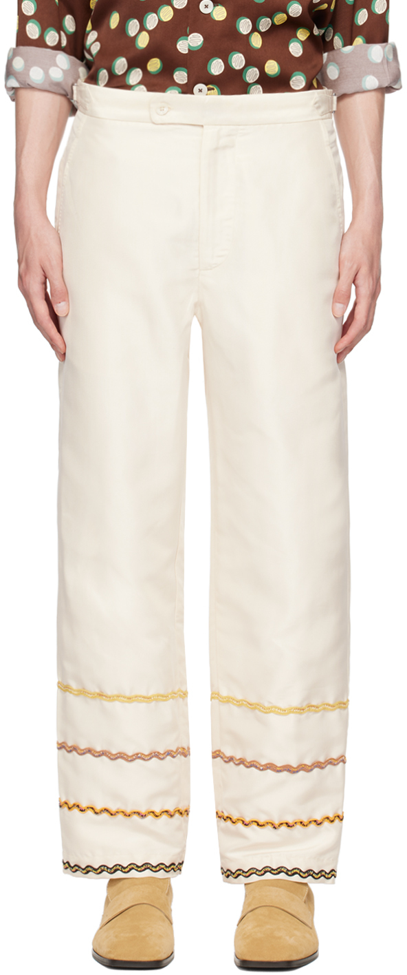 Shop Bode Off-white Rickrack Trousers In Ecmlt