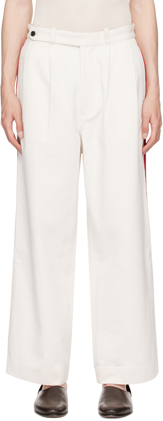 Shop Bode Off-white Skunk Tail Patch Trousers In Rdwht