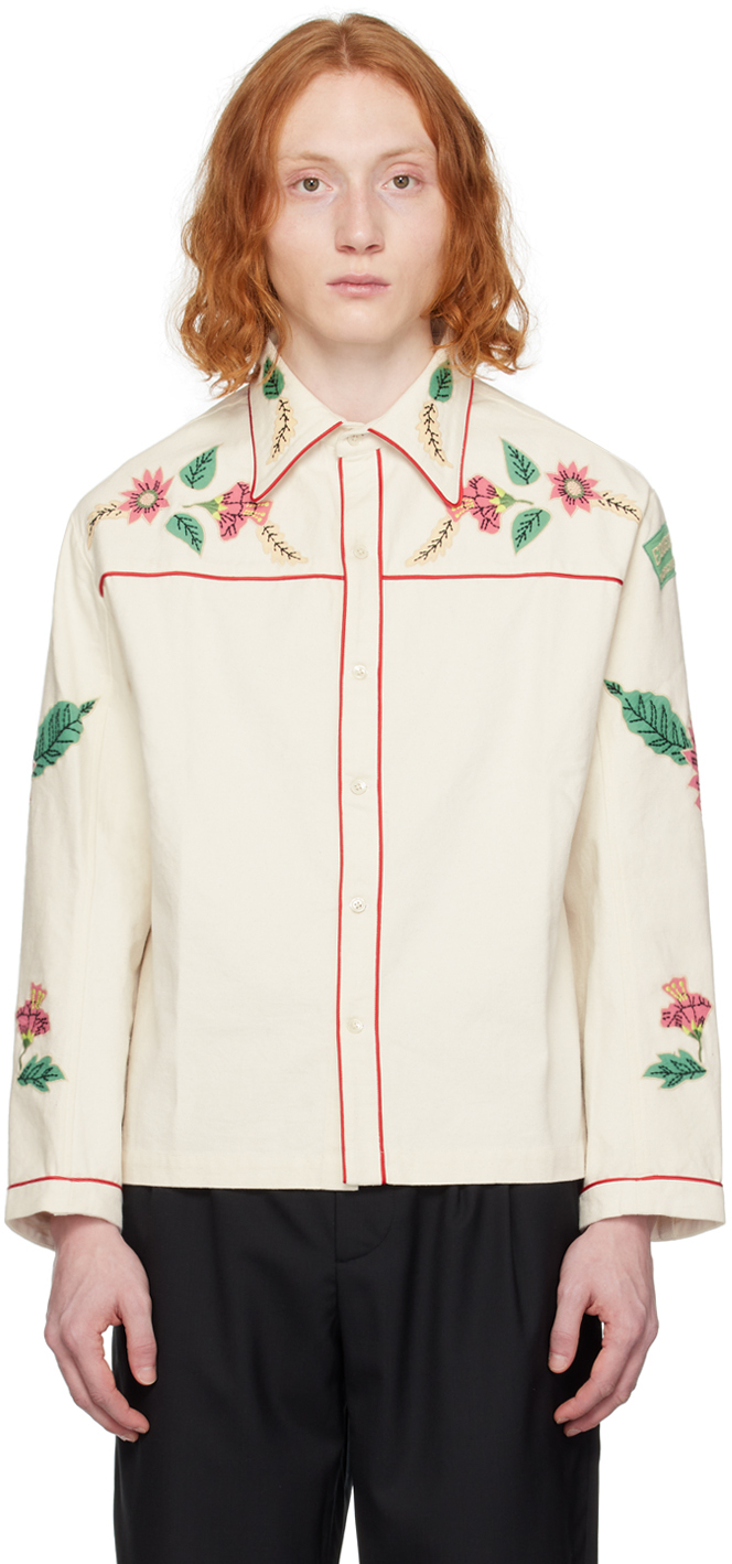 Bode White Embroidered Long Sleeve Shirt In Wtmlt White Multi