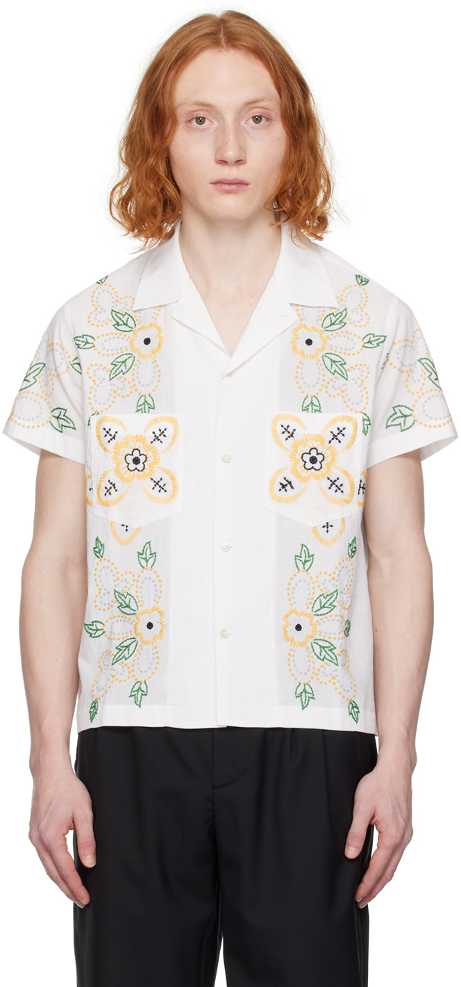 Bode Buttercup Floral-embroidered Cotton Shirt In Cream