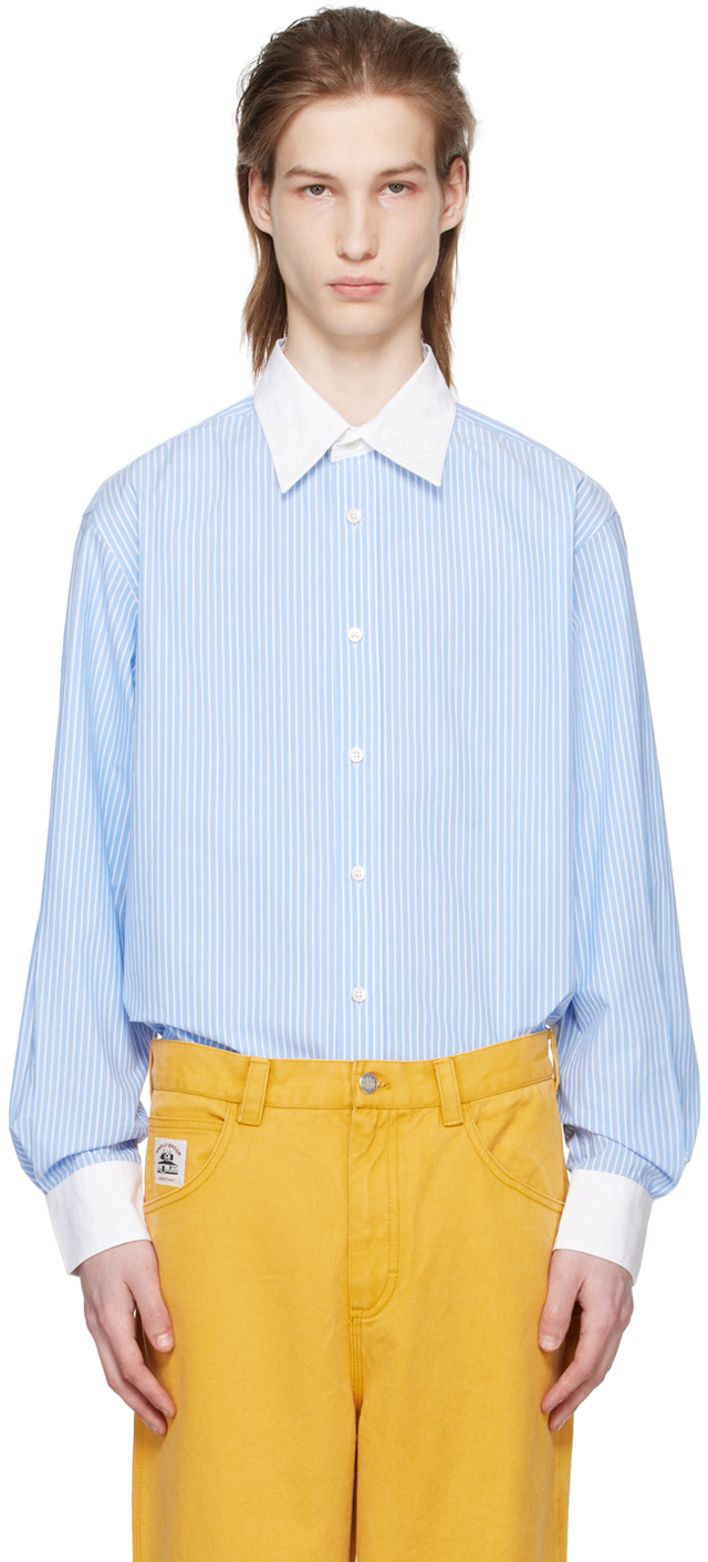 Shop Bode Blue & White Striped Shirt In Wtblu