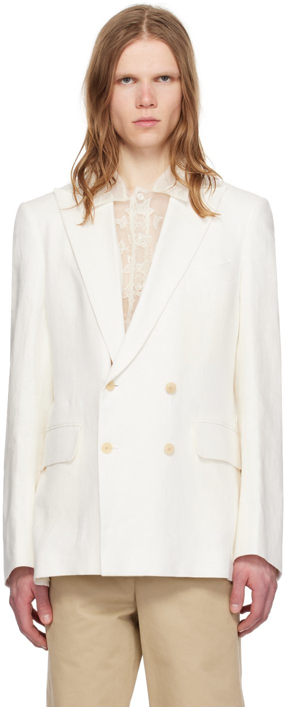 Shop Bode White Double-breasted Blazer In Ivory