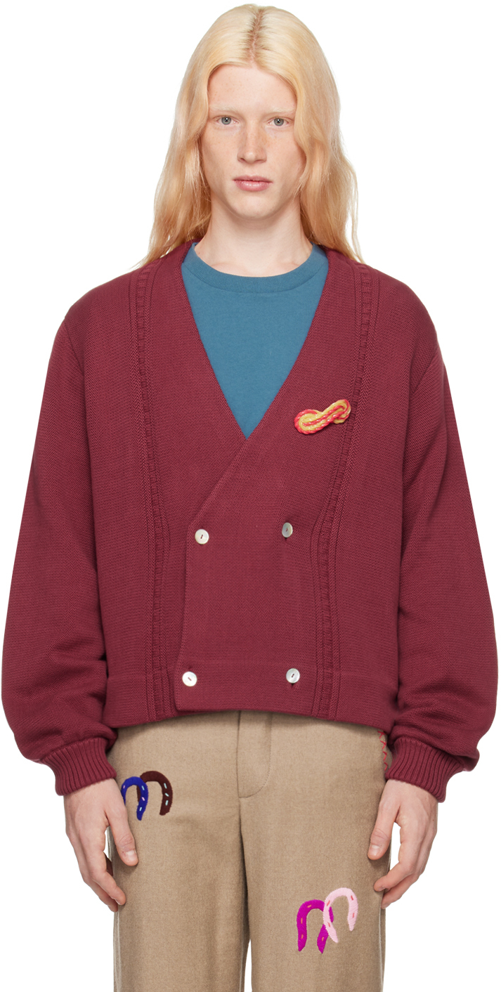 Burgundy Double-Breasted Cardigan
