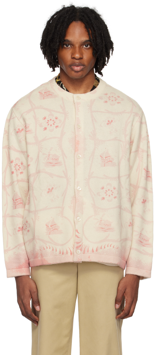 Shop Bode Pink & Off-white Mill Cardigan In Pkcrm