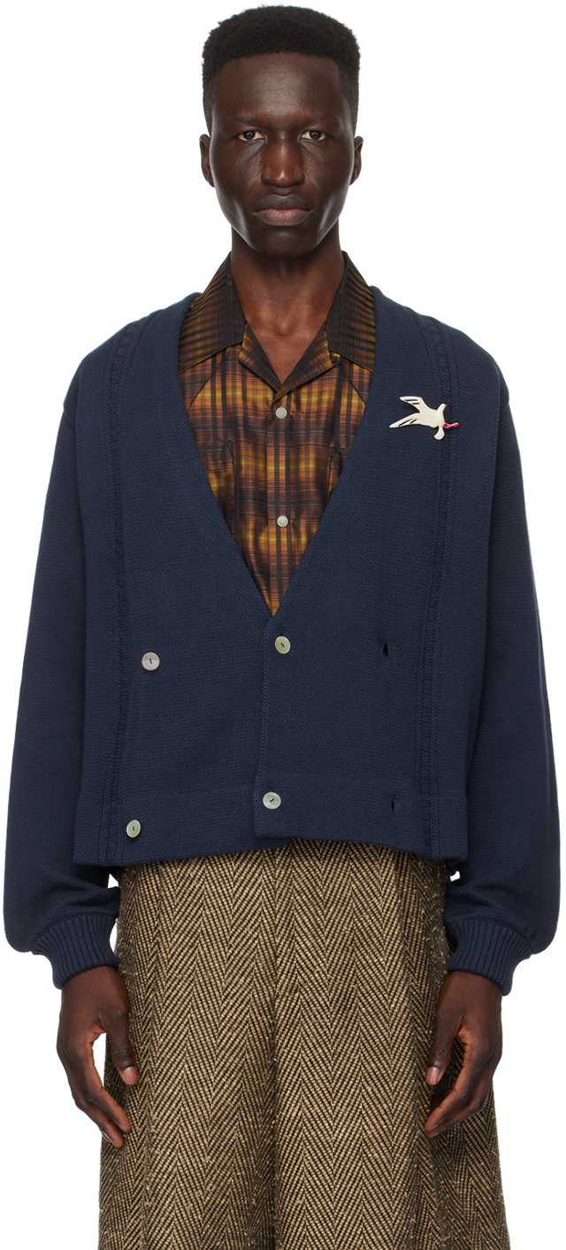 Navy Double-Breasted Cardigan