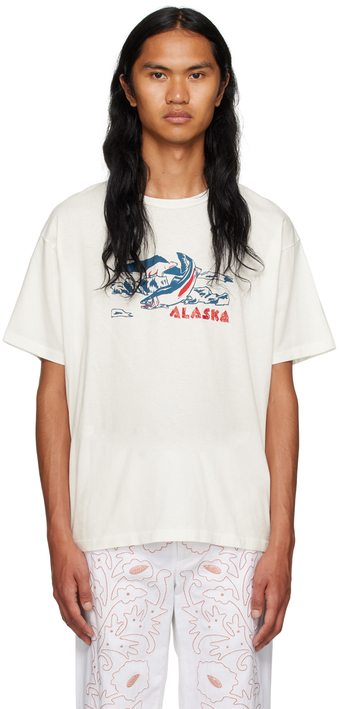 Shop Bode Off-white 'alaska' T-shirt In Cream Cream