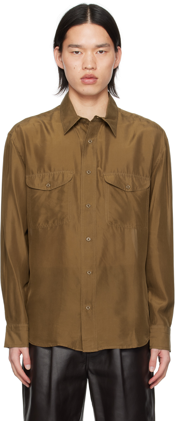 Shop Gant 240 Mulberry Street Brown Flap Pocket Shirt In 215-brown Sugar