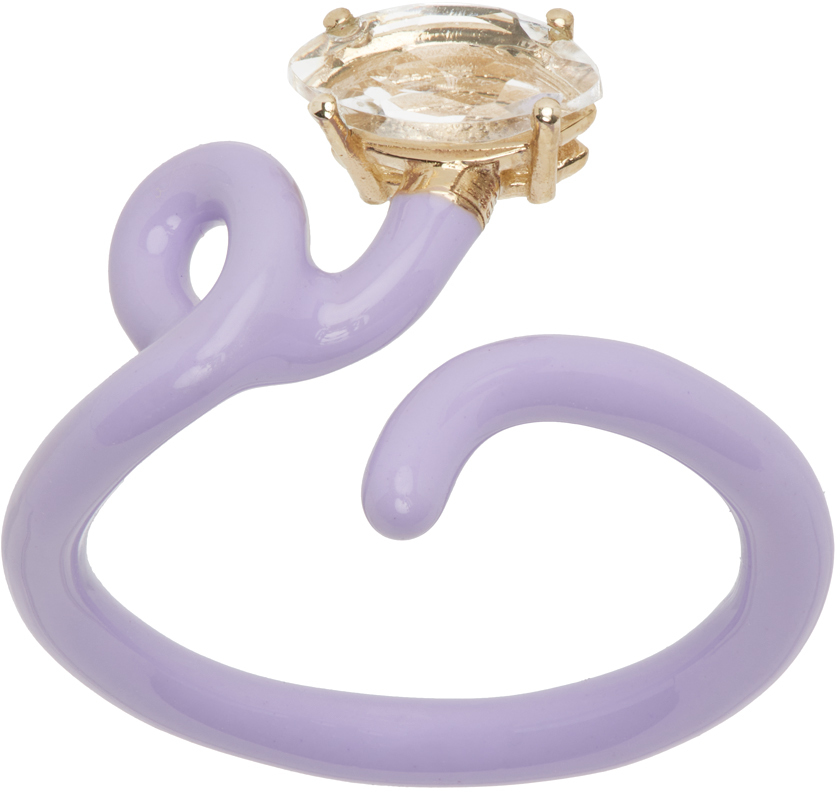Bea Bongiasca Purple Baby Vine Tendril Ring In Lavander E &crystal
