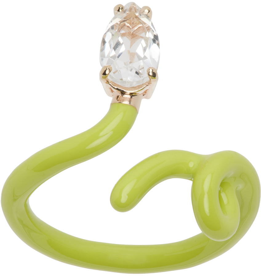 Bea Bongiasca Green Baby Vine Tendril Ring In Lime Green&crystal