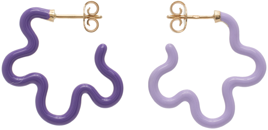 Purple Two Tone Asymmetrical Flower Power Earrings