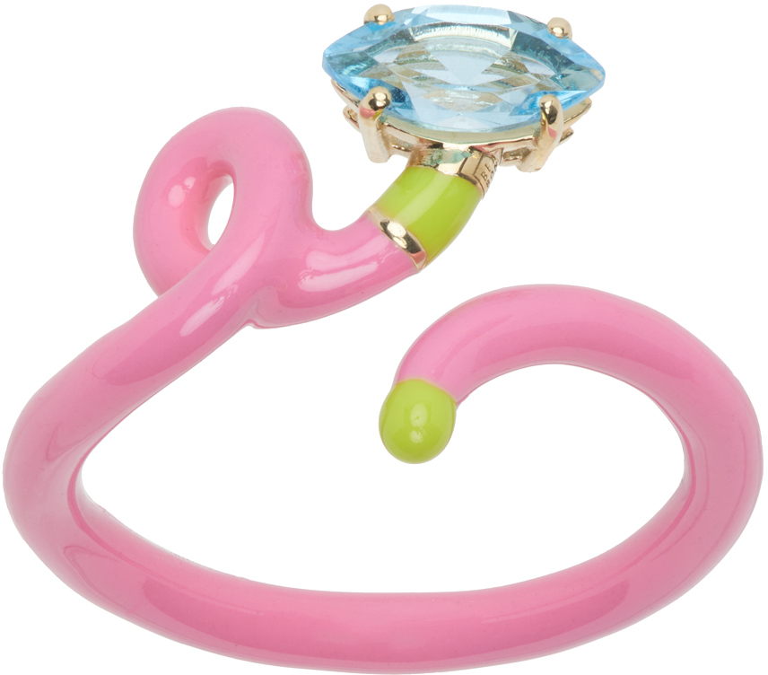 Bea Bongiasca Pink & Green Baby Vine Tendril Ring In Pink & Green Enamel