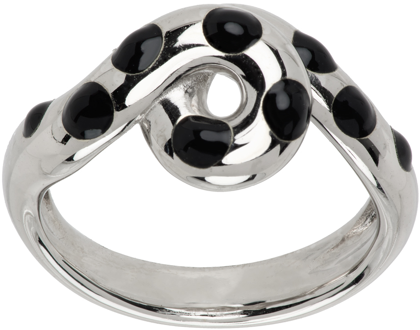 Bea Bongiasca Ssense Exclusive White Gold & Black Chonky Wave Ring In Silver Black Enamel