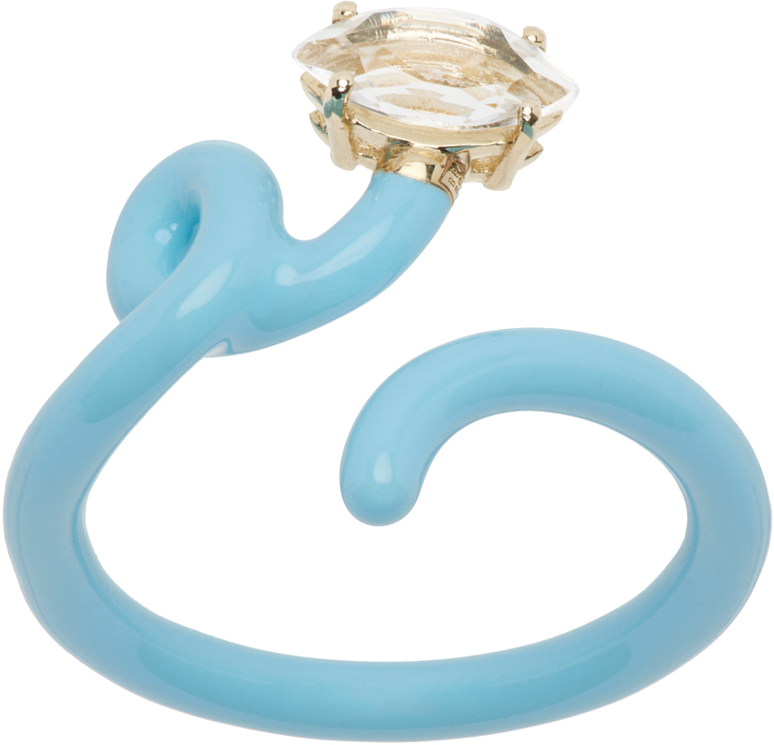 Bea Bongiasca Blue Baby Vine Tendril Ring In Blue Enamel Crystal