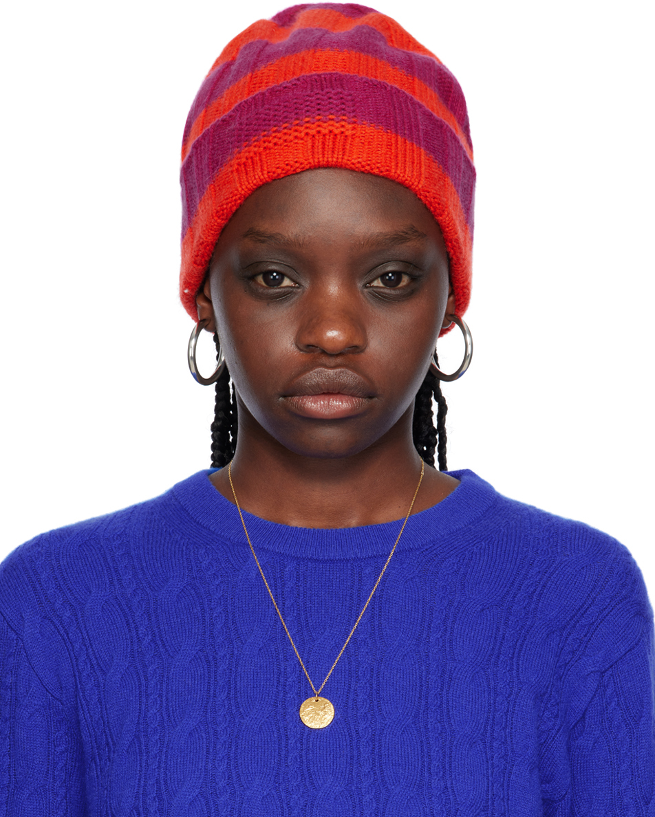 Guest In Residence Red & Pink 'the Rib Stripe' Beanie In Magenta & Cherry