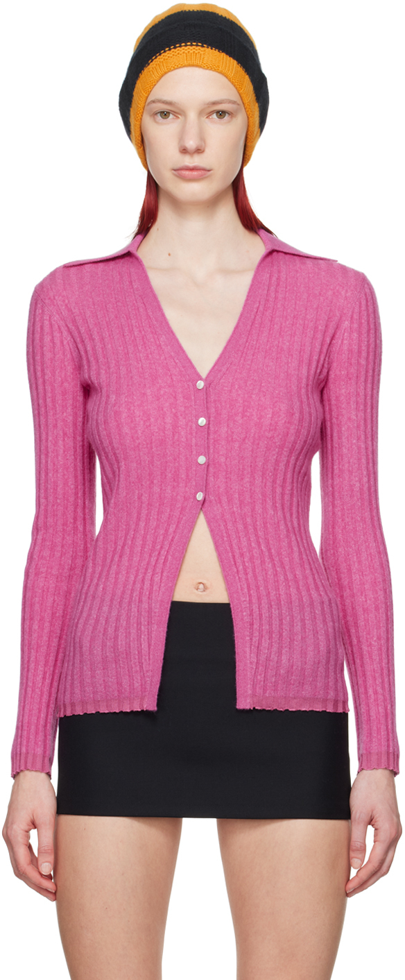 Shop Guest In Residence Pink Rib Cardigan