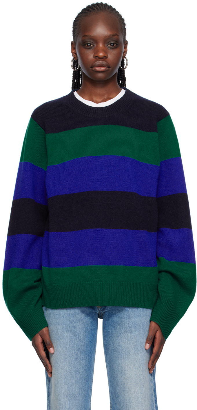 Shop Guest In Residence Blue & Green Stripe Sweater In Forest/cobalt/midnig