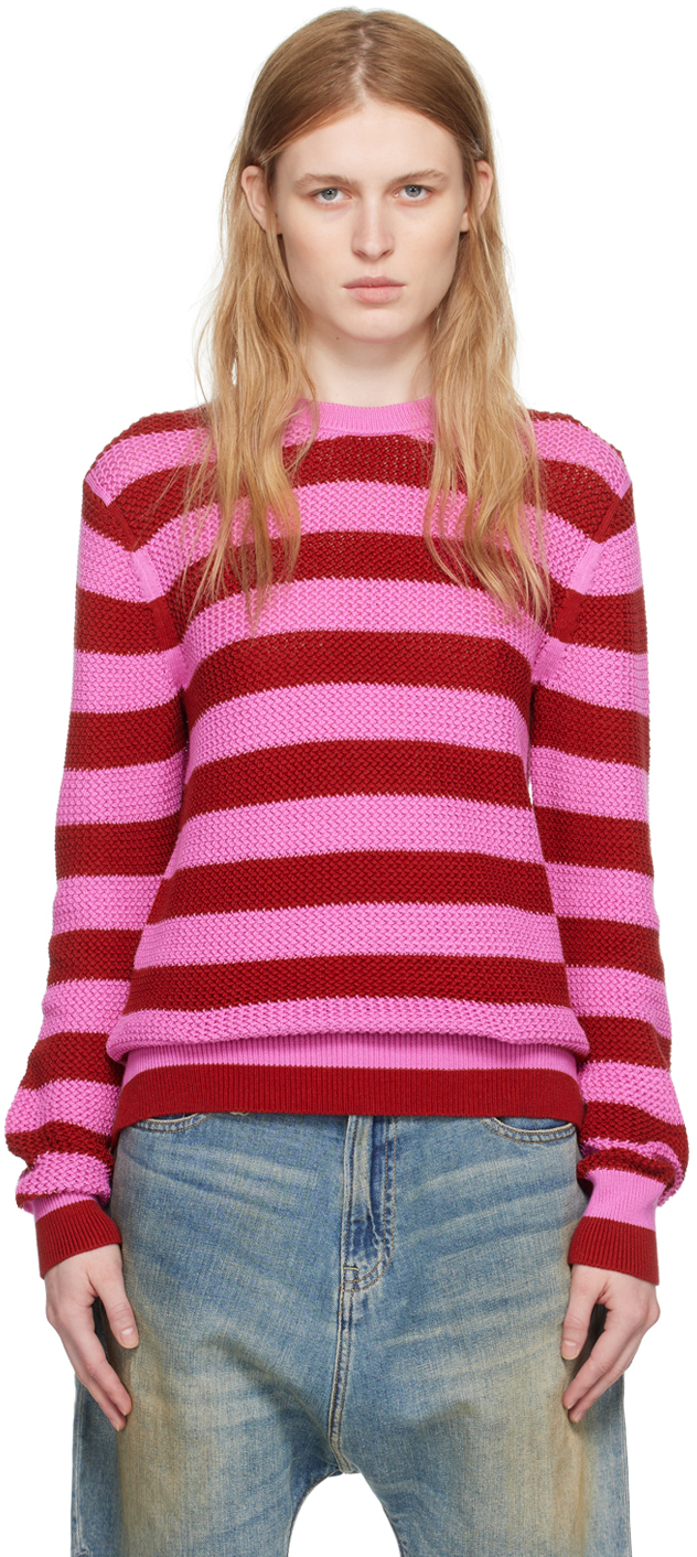 Shop Guest In Residence Pink & Red Net Stripe Sweater In Fuschia/rust