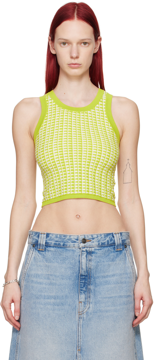 Guest In Residence Green Gingham Tank Top In Citrine/cream