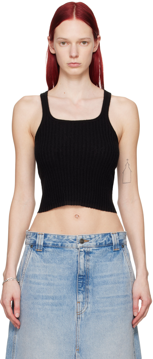 Guest In Residence Merino-cashmere-silk Cropped Tank Top In Black