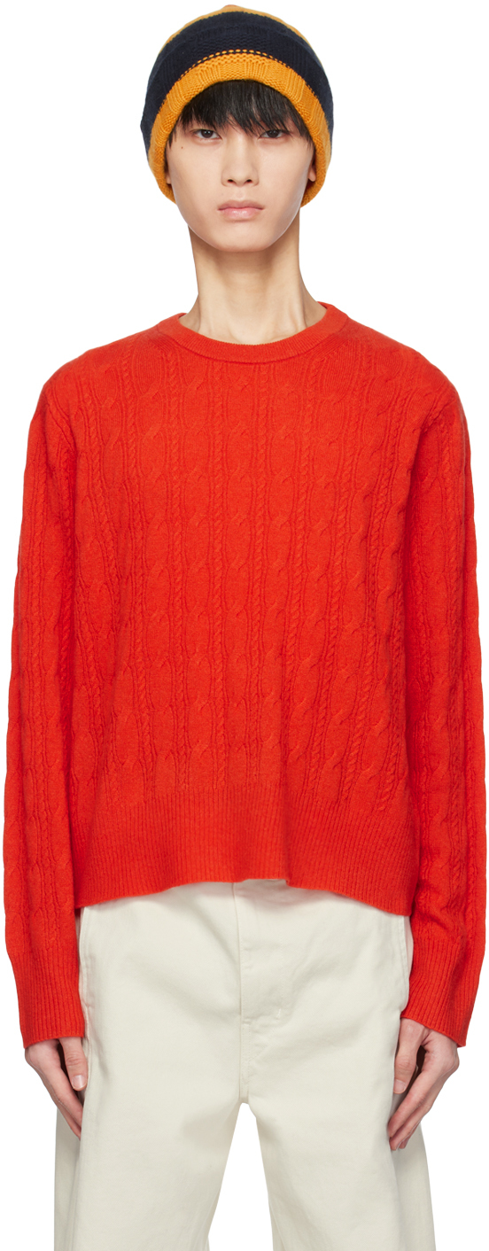 Red Twin Cable Sweater