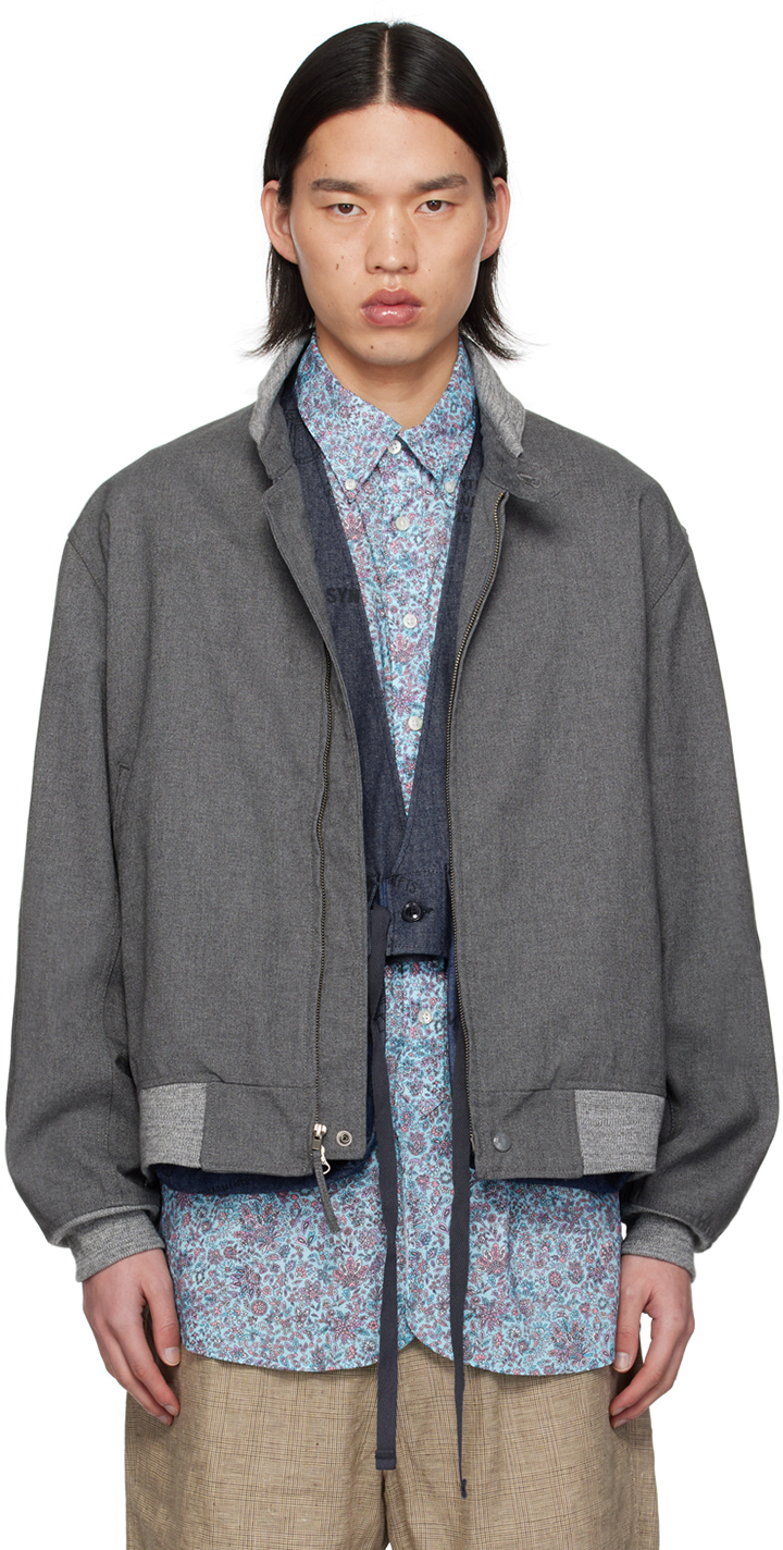Gray Stand Collar Bomber Jacket