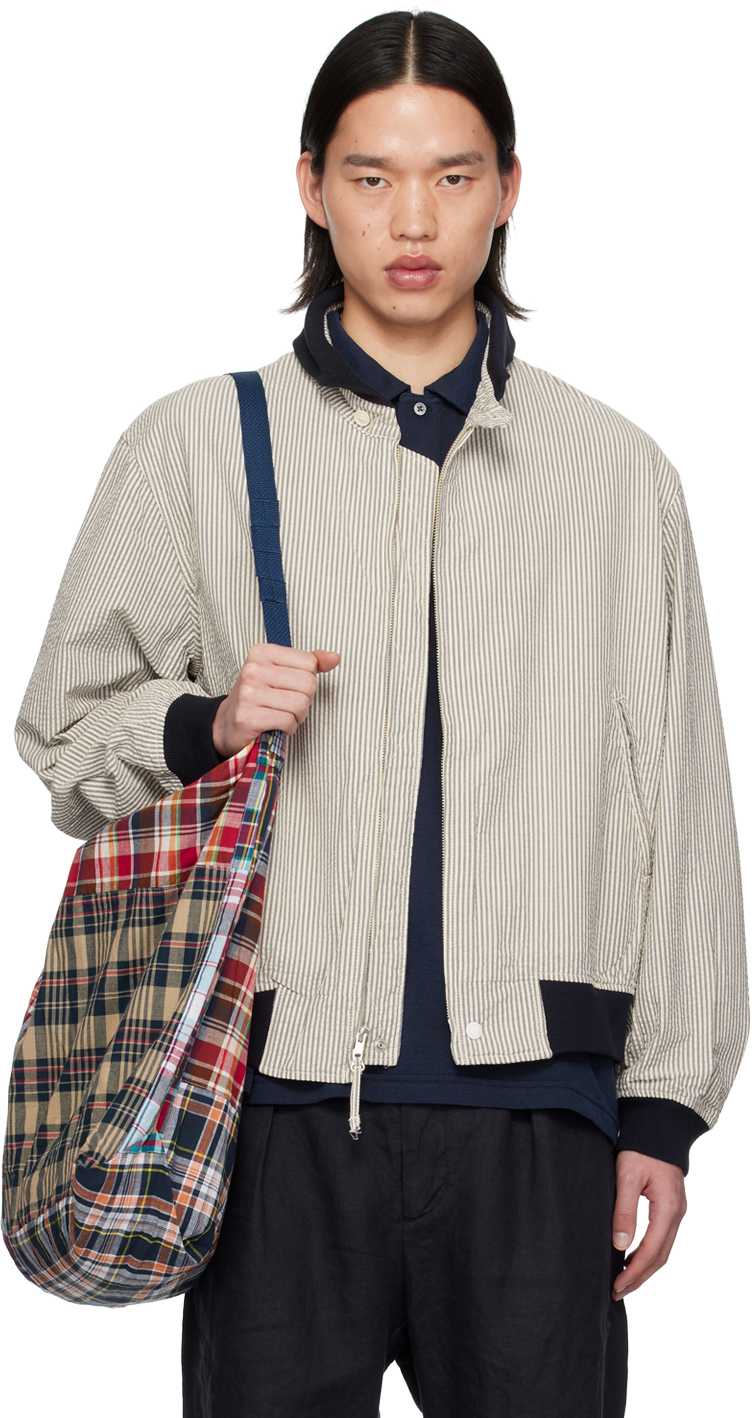 Engineered Garments Navy & Off-white Striped Bomber Jacket In Sd029 Navy/natural C